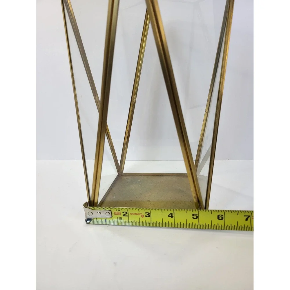 Gold Brass Geometric Glass Lantern Candle Holder Modern Wedding Decor 11.5 inch